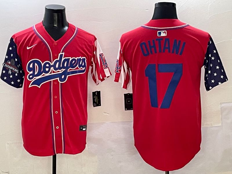 Men Los Angeles Dodgers #17 Ohtani Red a generation of national flags Joint name 2025 Nike MLB Jersey style 17->los angeles dodgers->MLB Jersey